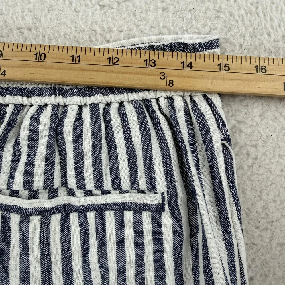 Banana Republic Wide Leg Cropped Pants Womens S Blue Stripe Linen Blend Pull On